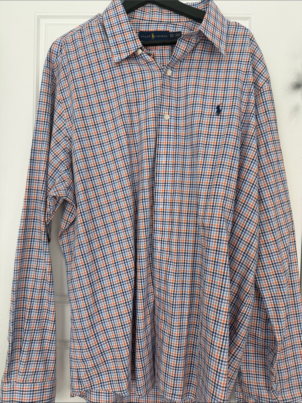 Ralph Lauren Men's Orange and Blue Plaid Dress Shirt XXL